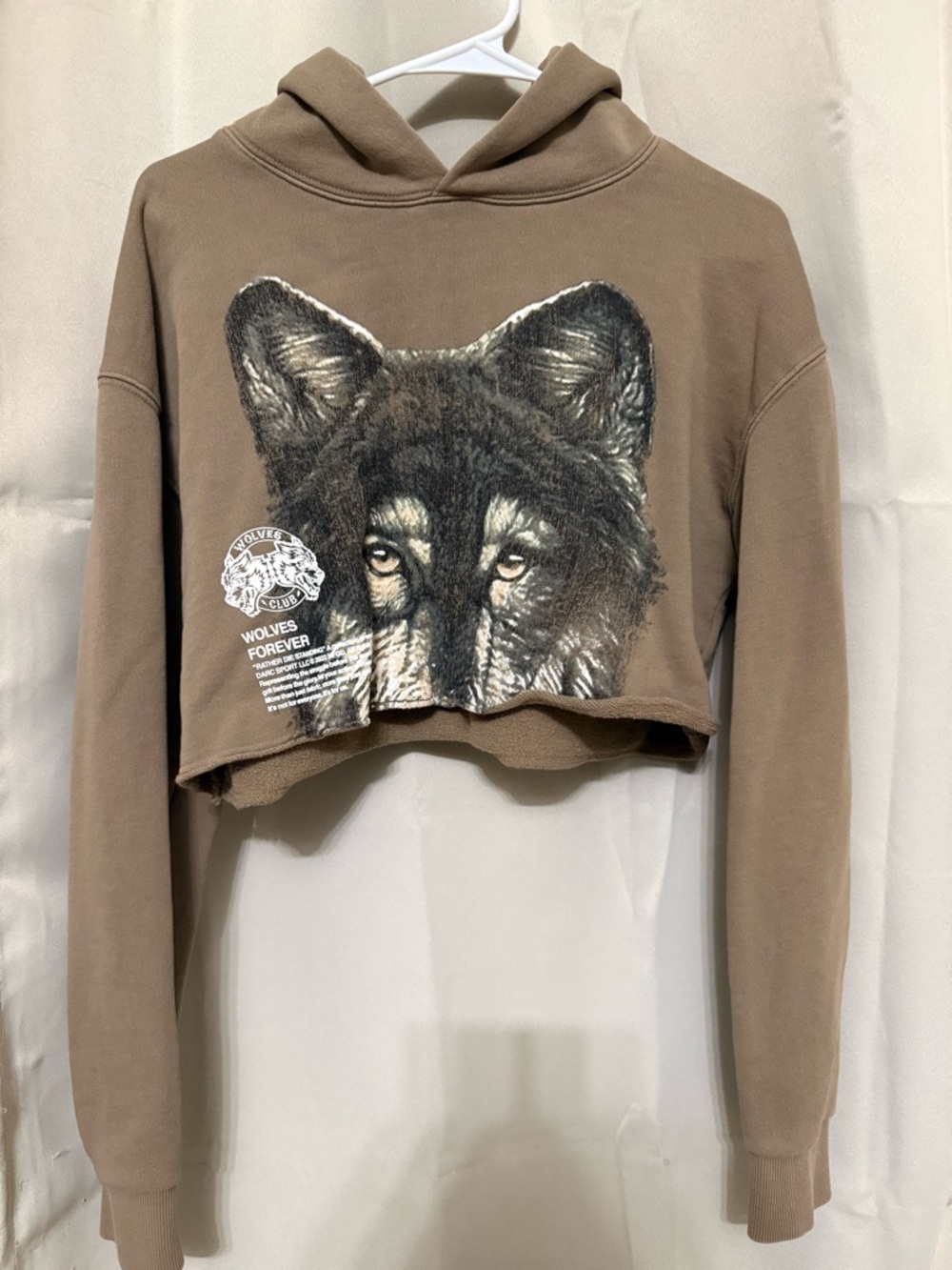 Darc Sport Brown Cropped Hoodie with Wolf Graphic
